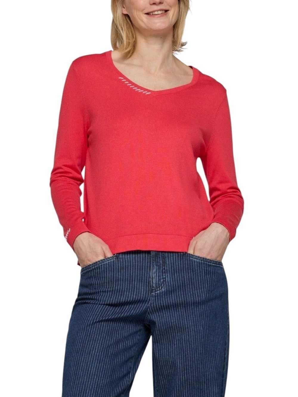 Rabe  Bright Red Knit Pullover with White Logo Tag